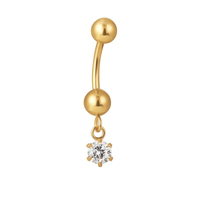 14K Gold Dangle CZ Navel Ring