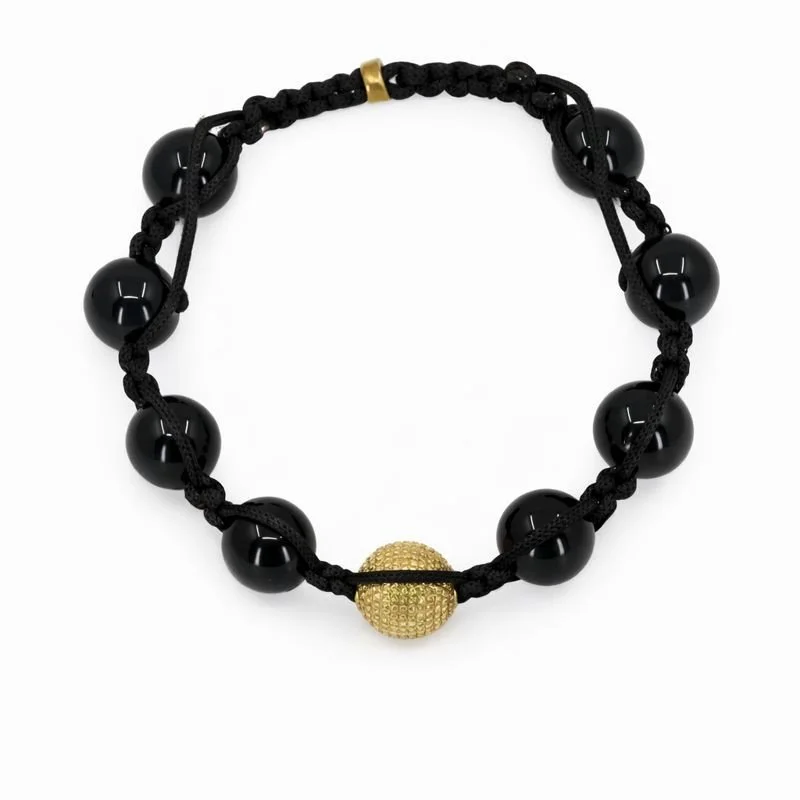 Gold Plated Onyx & Pavé Set Yellow Diamond Adjustable Macramé Bracelet