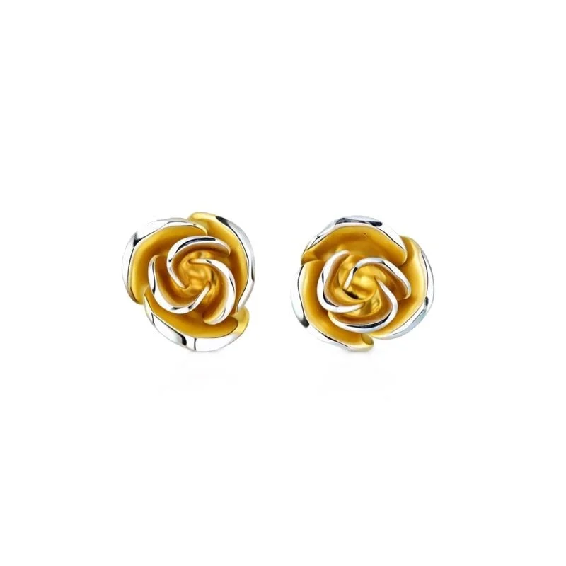 10K Yellow Gold Satin & Diamond-Cut Rose Stud Earrings