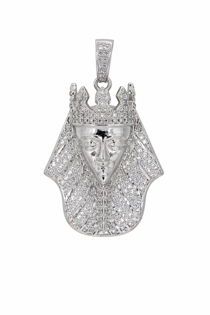 Rhodium Plated CZ King Tut Pendant