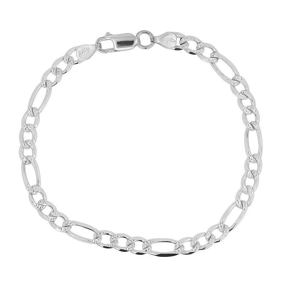 Sterling Silver 7" Diamond-Cut Figaro Bracelet