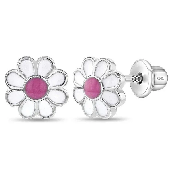 Sterling Silver Enamel Daisy Children's Earrings