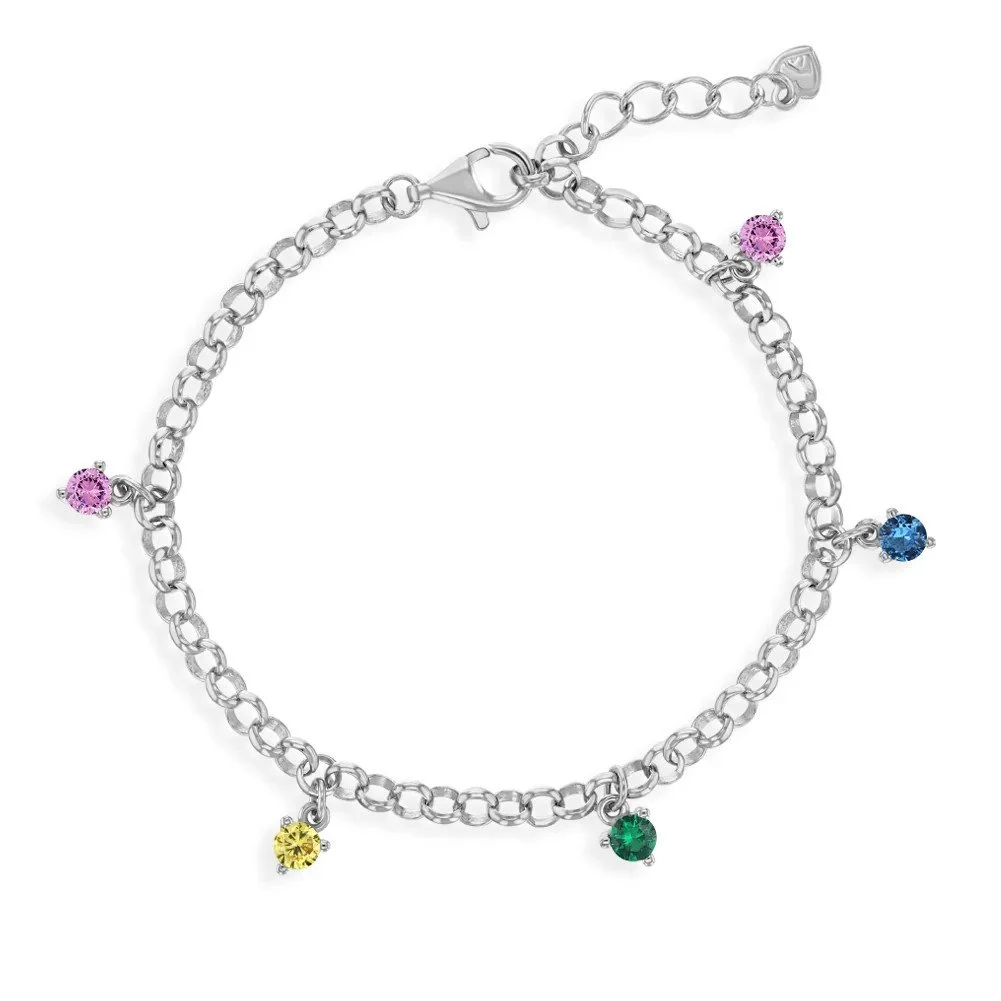 Sterling Silver Colorful CZ Charm Children's Bracelet