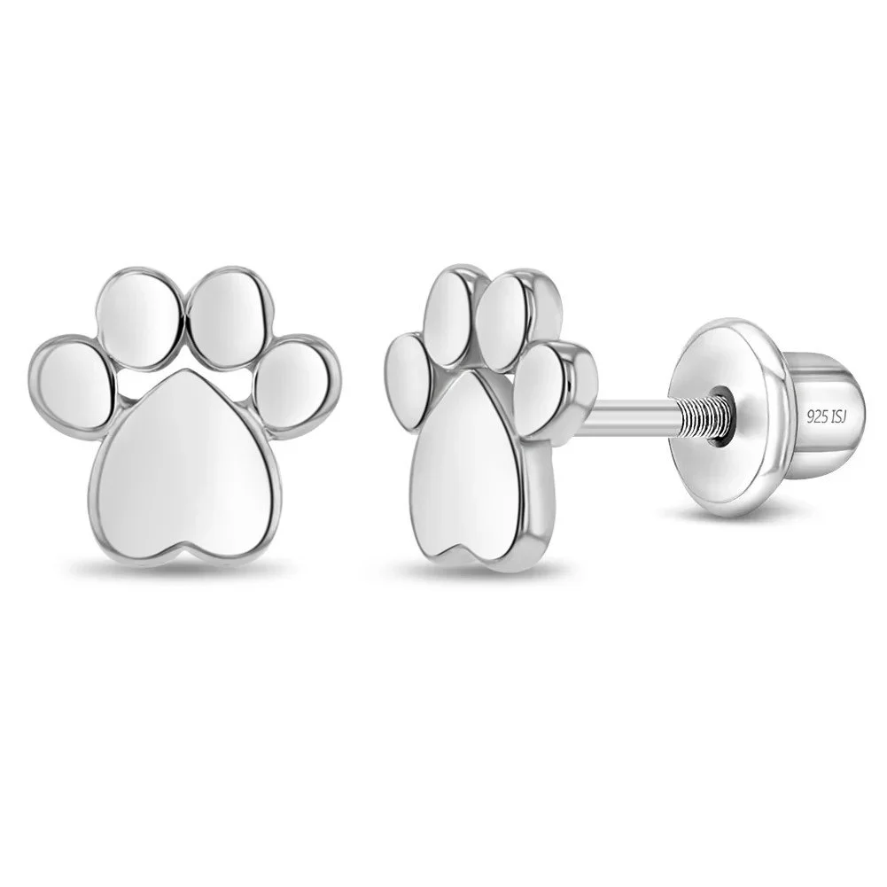 Sterling Silver Dog Paw Children's Earrings