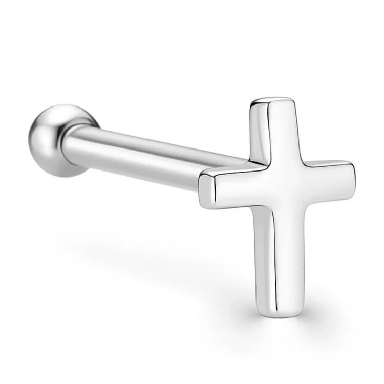 14K White Gold High Polish Cross Nose Bone Stud
