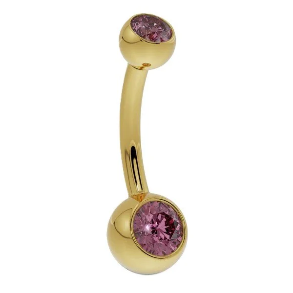 14K Gold CZ 14G Navel Ring