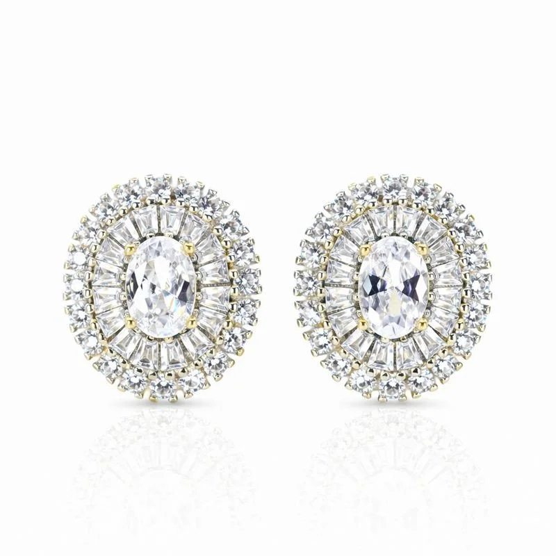 Gold Plated CZ Oval Stud Earrings