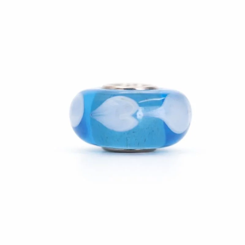 Sterling Silver Turquoise & White Heart Swirl Murano Glass Bead Charm