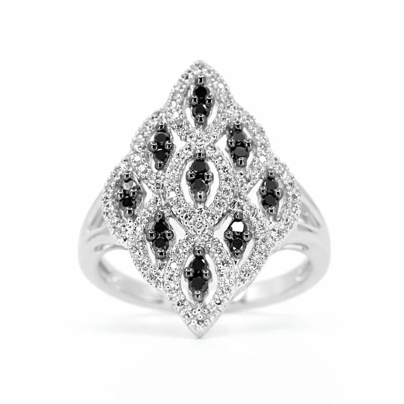 Sterling Silver Black & White Diamond Ring