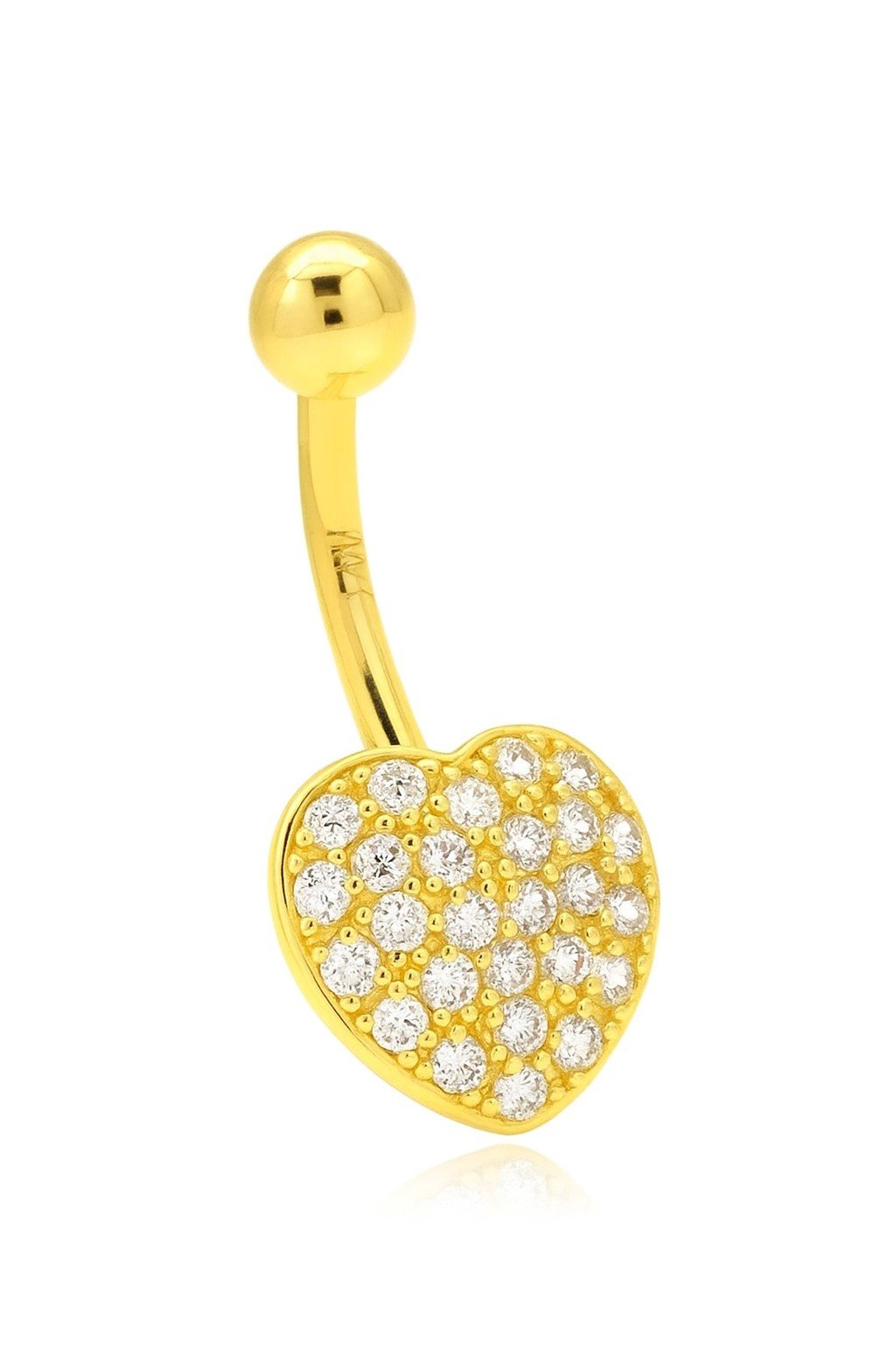 14K Gold/ White Gold CZ Heart 16G Navel Ring