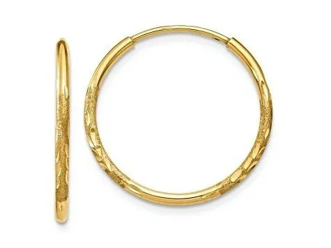 10K Gold Satin Diamond-Cut Endless Hoop Earrings