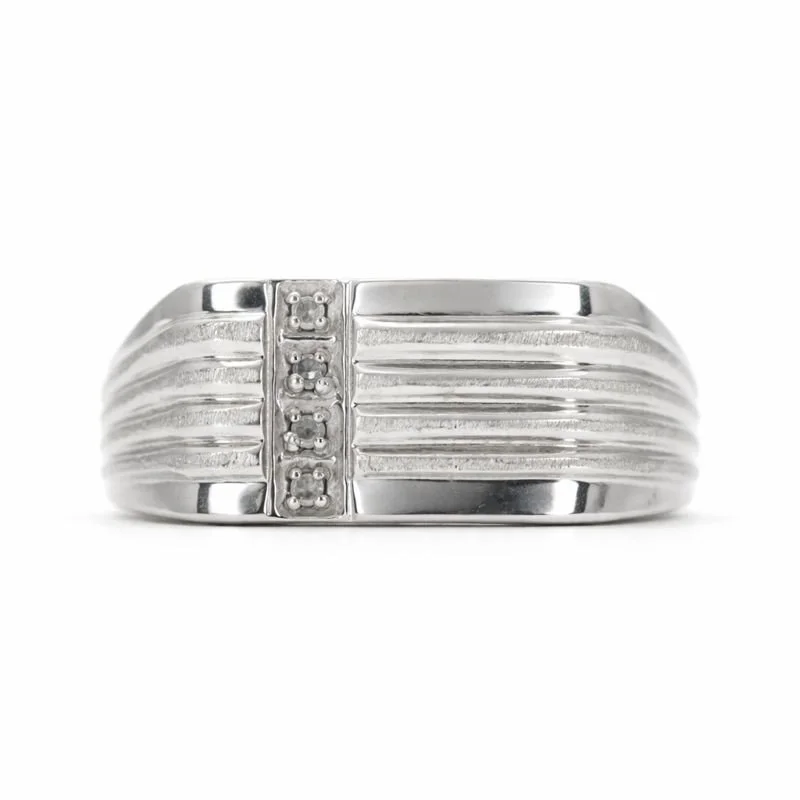 Sterling Silver Satin & High Polish Diamond Ring