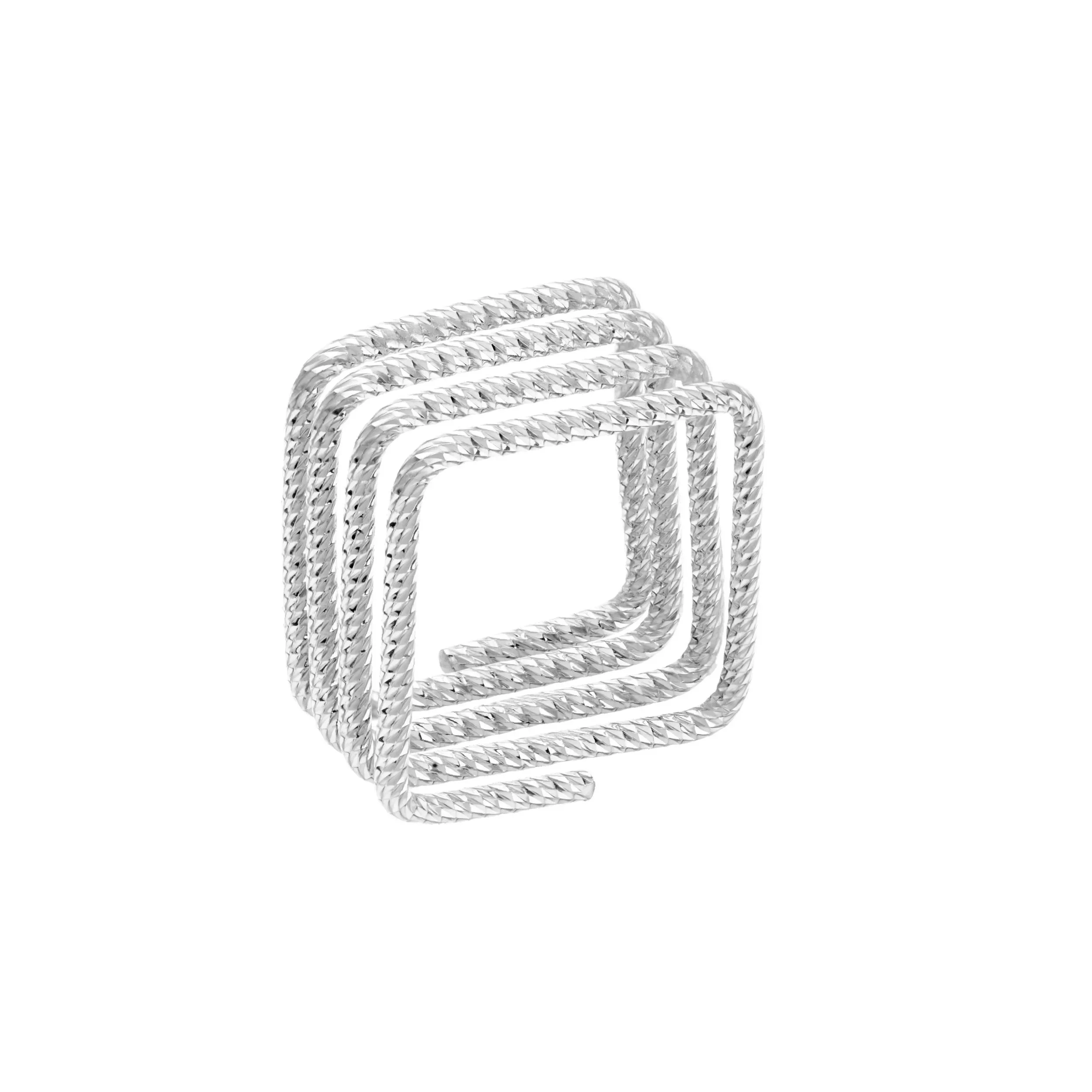 Rhodium Plated Diamond-Cut Square Multi-Row Ring