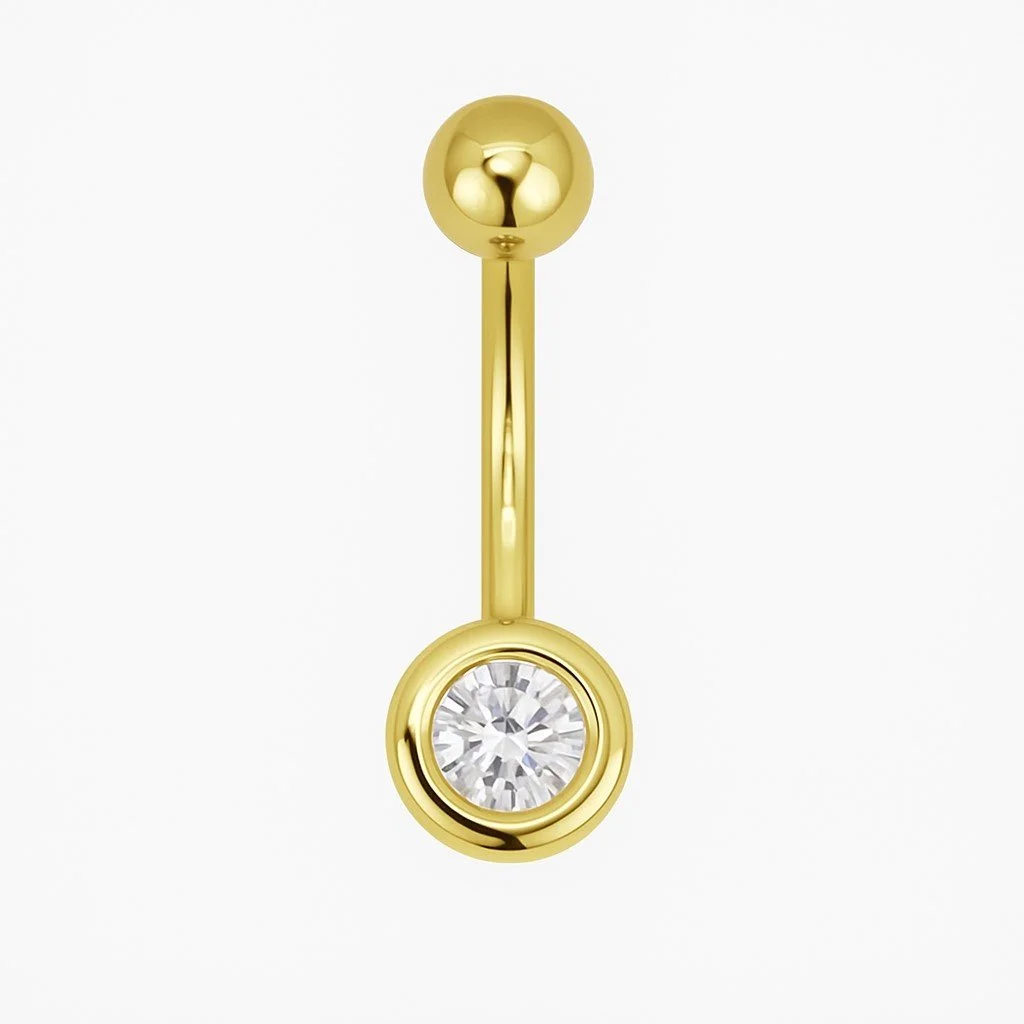 14K Gold CZ Navel Ring