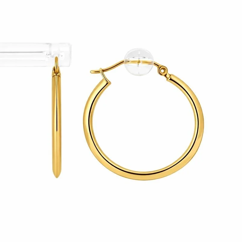 10K Gold High Polish Knife Edge Hoop Earrings