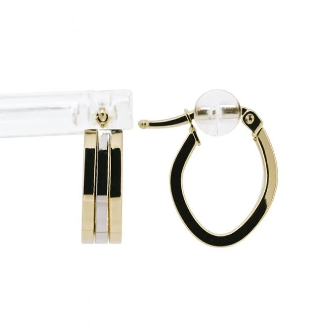 14K White & Yellow Gold High Polish Oval Hoop Earrings