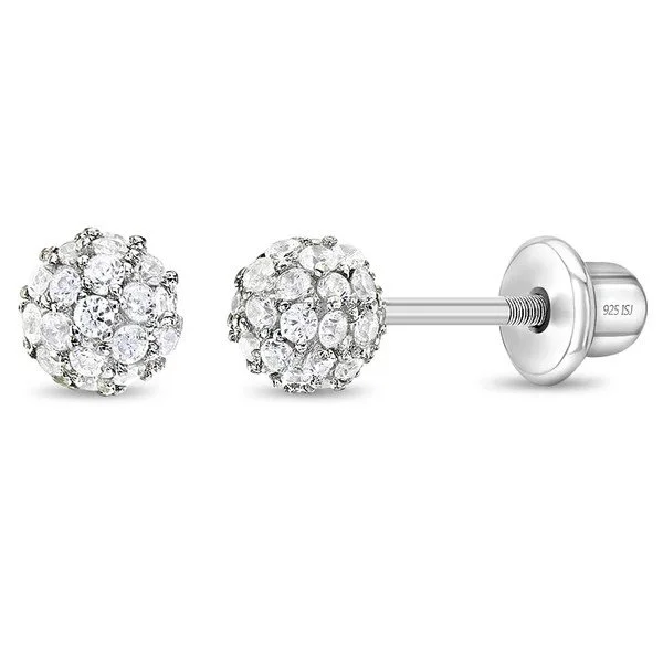 Sterling Silver Ball CZ Children's Earrings