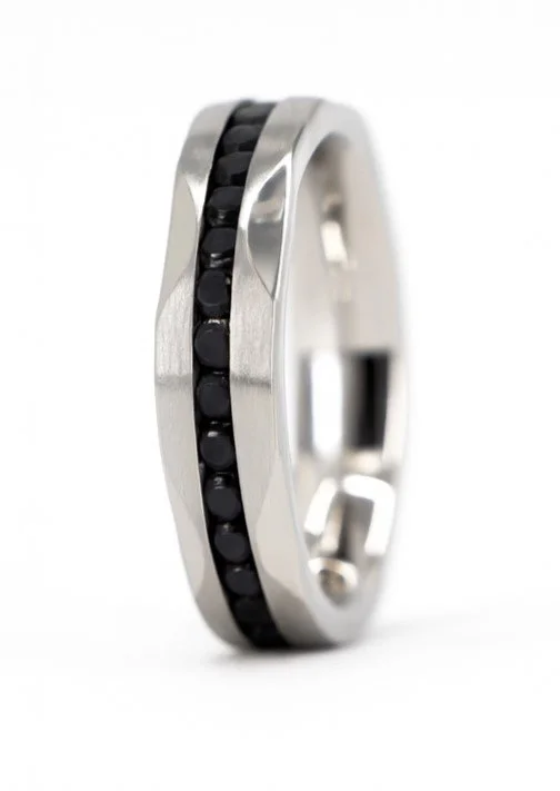 Stainless Steel Channel Set Black CZ Eternity Band