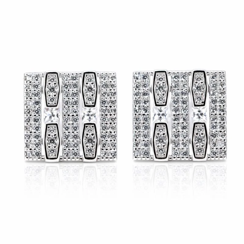 Sterling Silver Pavé Set CZ Square Stud Earrings