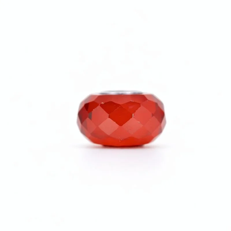 Sterling Silver Red Checkered CZ Bead Charm