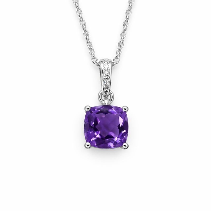 Sterling Silver Amethyst & Diamond Accent Solitaire Pendant Necklace