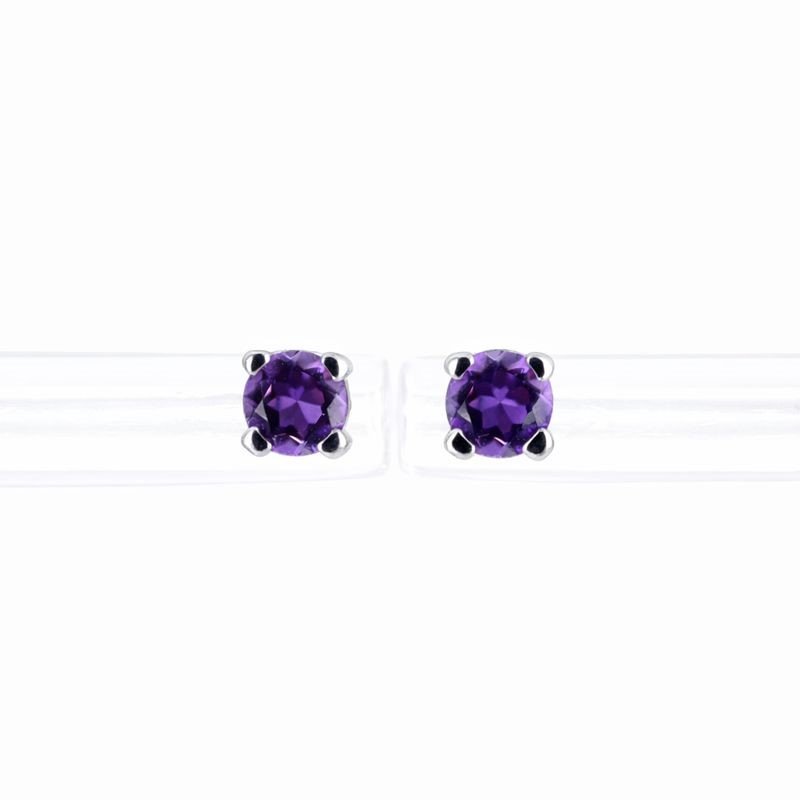 10K White Gold Genuine Amethyst Stud Earrings