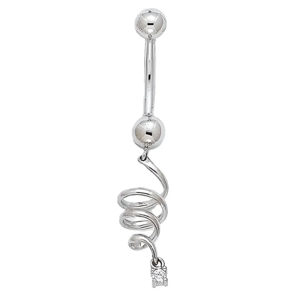 14K White Gold Swirl Dangle 14G Curved Barbell