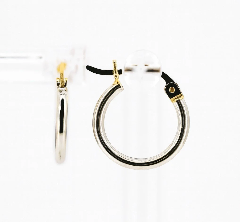 14K Yellow & White Gold High Polish Hoop Earrings