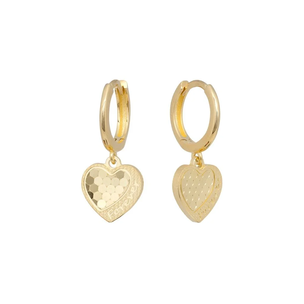 14k Gold Plated Diamond-Cut Dangle Heart Huggie Hoop Earrings