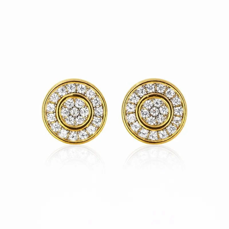 Gold-Plated CZ Drum Stud Earrings