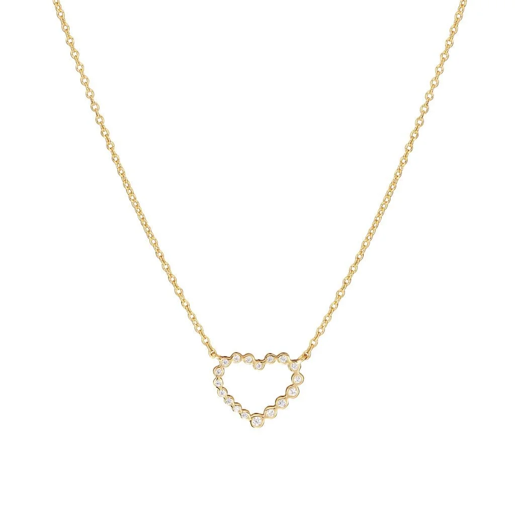 14k Gold Plated Clear CZ Heart Outline Necklace