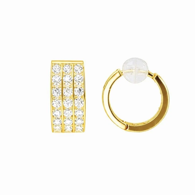 14K Yellow Gold Three-Row Channel-Set CZ 7mm Hoop Earrings