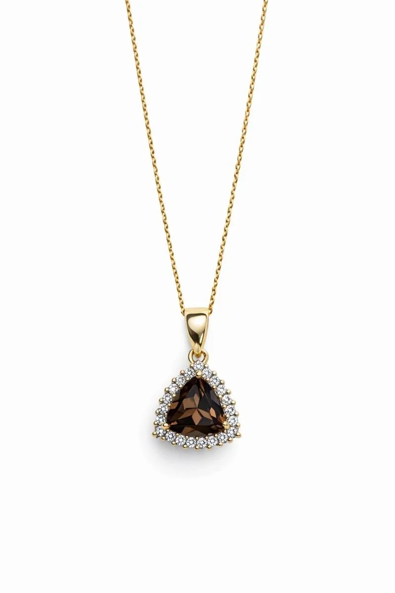 14K Yellow Gold Smokey Topaz & Diamond Necklace