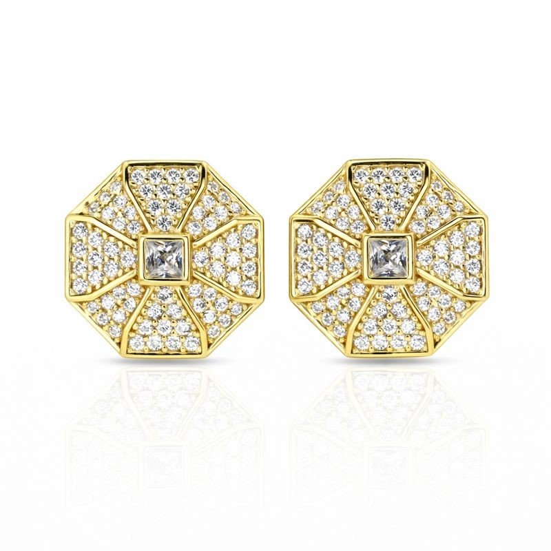 Gold Plated CZ Raised Octagon Stud Earrings