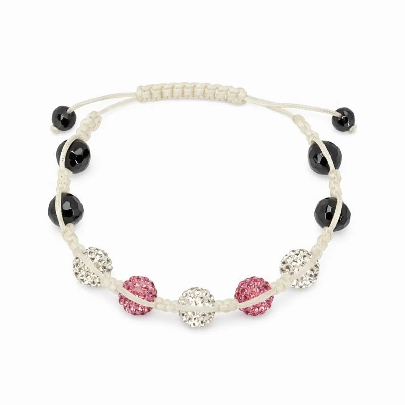 Pink & White Swarovski® Crystal & Hematite Bead Macramé Adjustable Bracelet