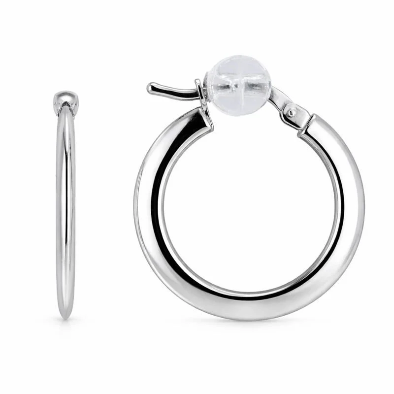 14K White Gold High Polish Knife-Edge Hoop Earrings