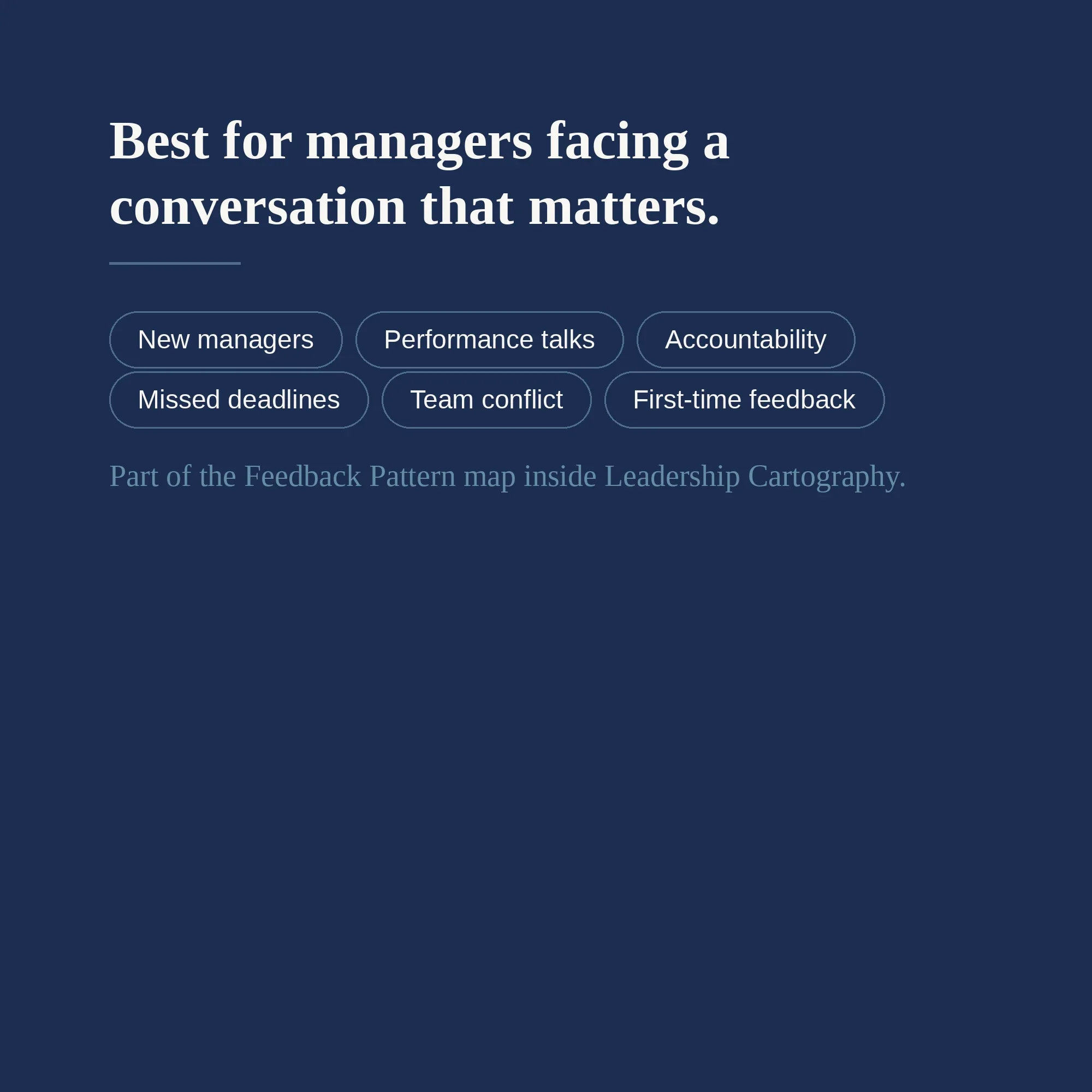 ho it's for: new managers handling performance, accountability, missed deadlines, and first-time feedback.