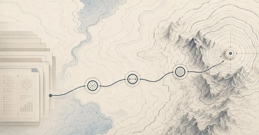 A topographical map depicting a trail