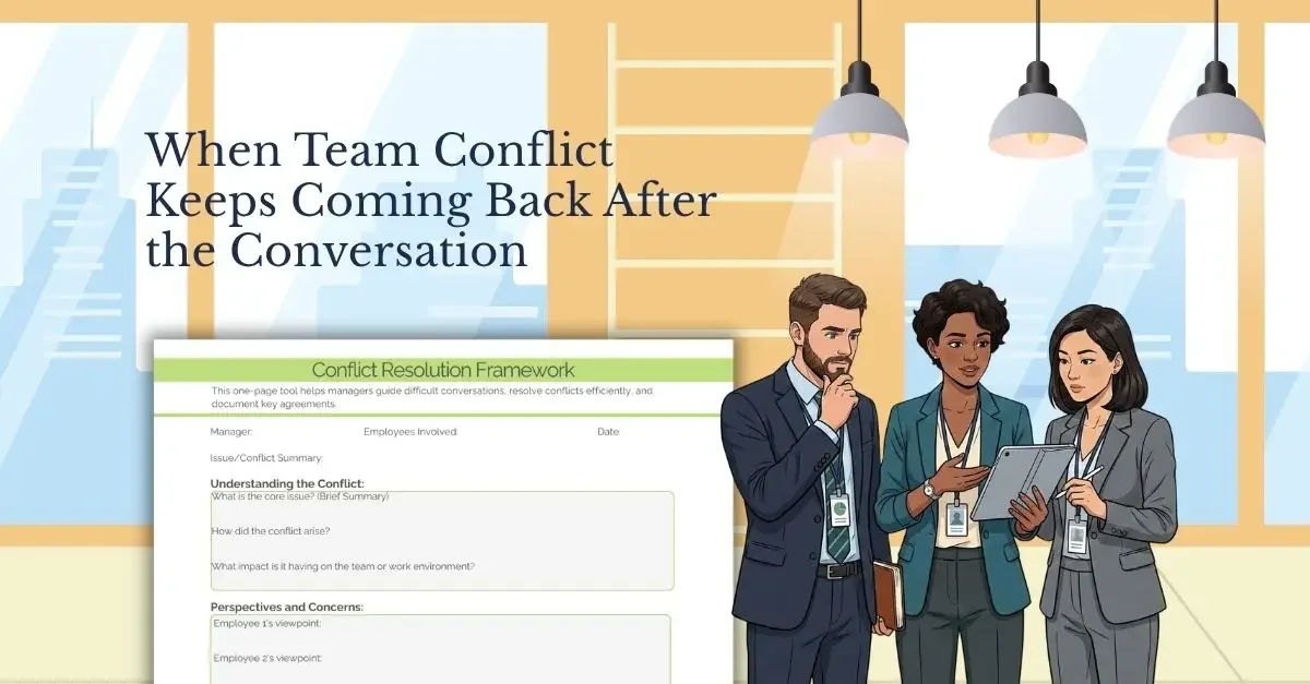 a manager reviewing the conflict resolution framework with managers