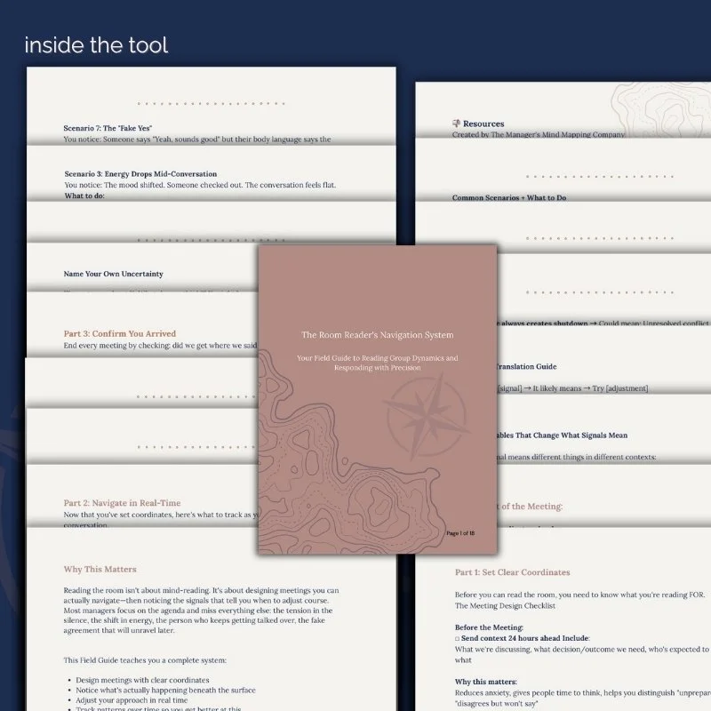 Full layout preview of the Lead the Room Pro Edition Trail Map, showing multiple internal pages and the tool cover arranged in a grid for transparency and scope.