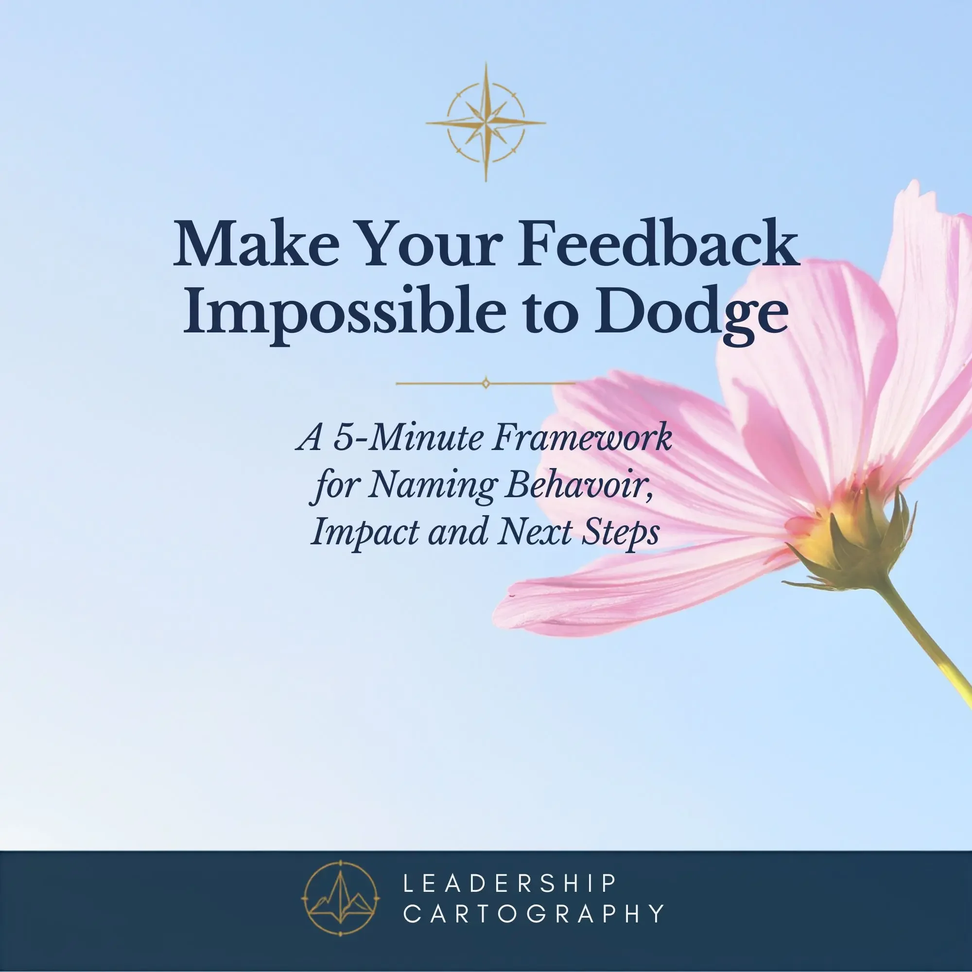 Feedback Blueprint for Managers hero, navy with Precision steel-blue accent, printable PDF to structure feedback before the conversation.