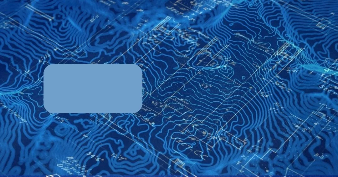 A blank plan panel over a blue topographic map overlaid with faint blueprint lines.