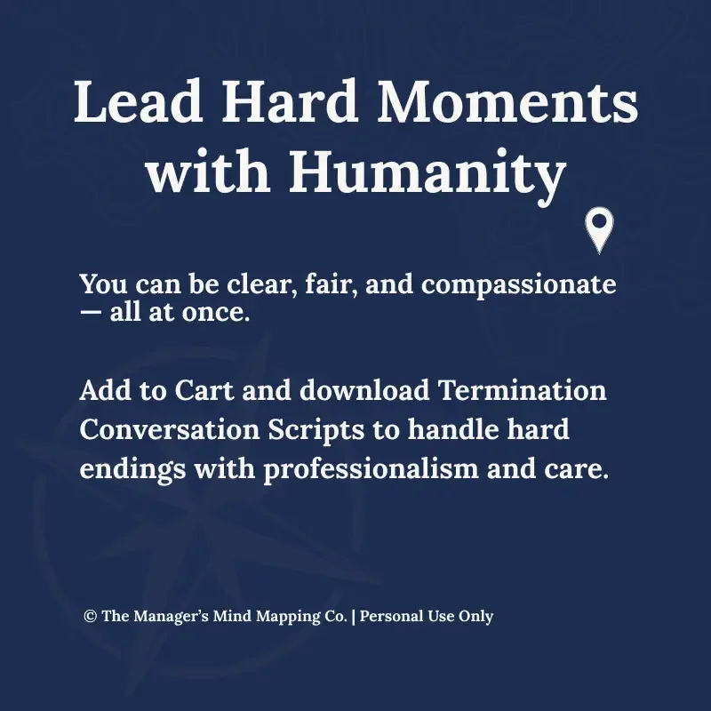 Informational graphic promoting the Termination Conversation Framework as a tool for handling difficult endings with clarity, fairness, and care.