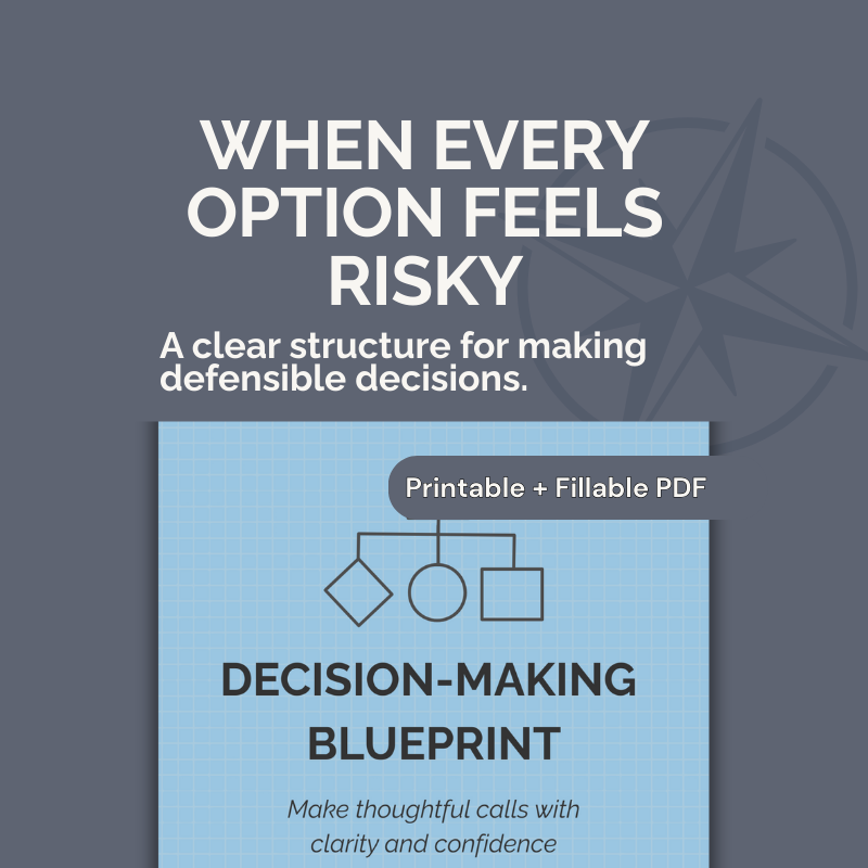 Decision-Making Blueprint for Managers tool shown as an embedded application resource, illustrating how clear decision structures help transfer standards into shared systems.