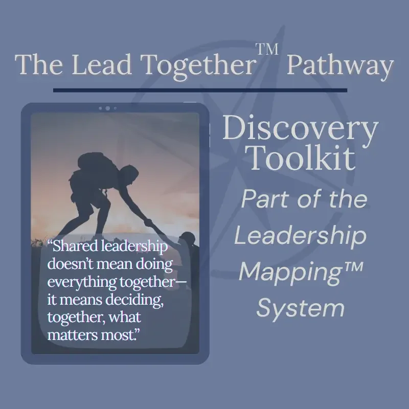 Lead Together Pathway graphic showing the Discovery Toolkit as part of a leadership development system focused on collaboration and shared leadership.