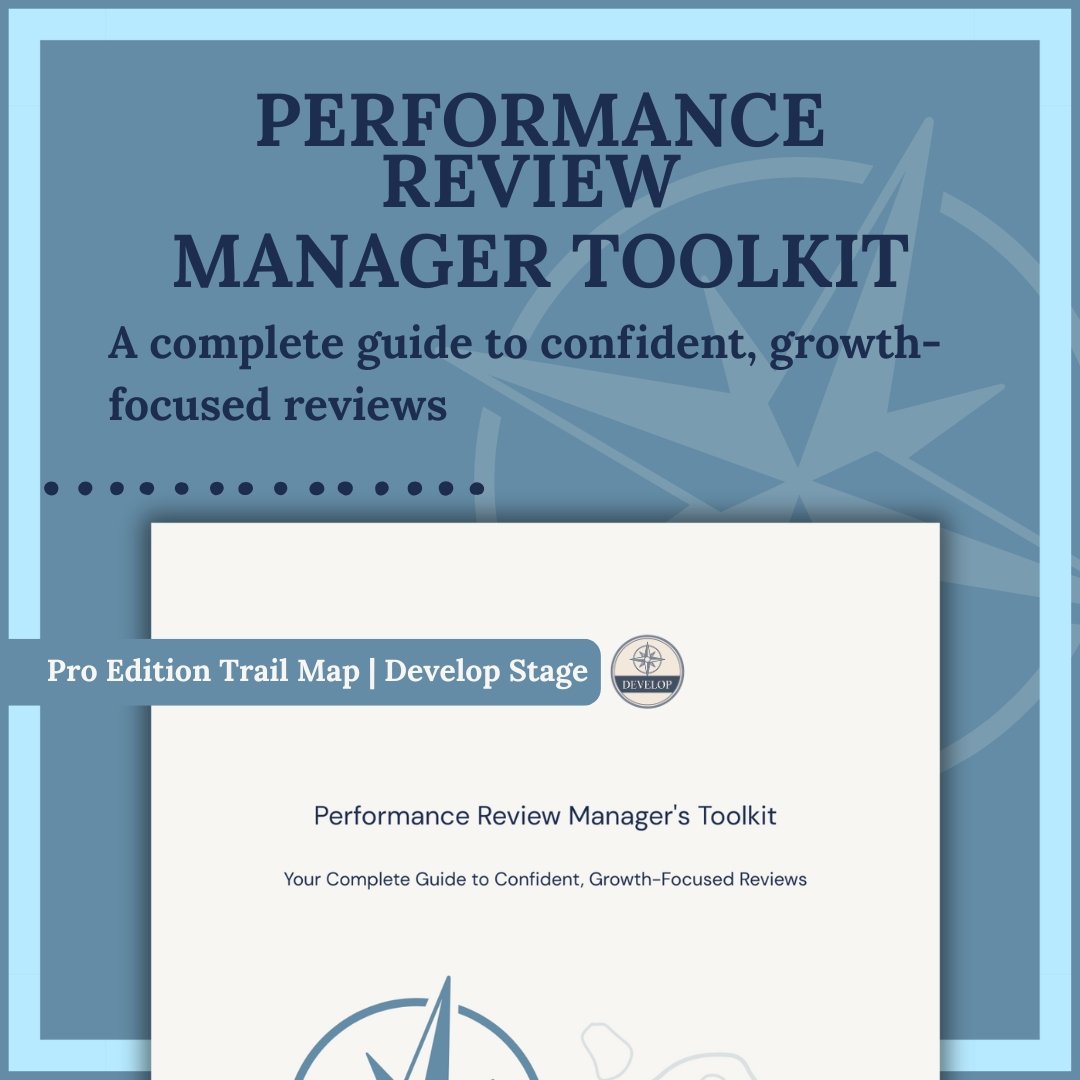 Performance Review Manager System Pro Edition Trail Map Image with a Blue Background