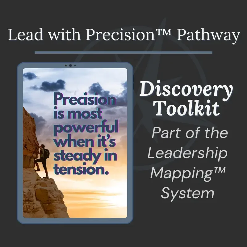 Lead with Precision Pathway Discovery Toolkit graphic showing its place within a leadership development system focused on clarity and steady execution.