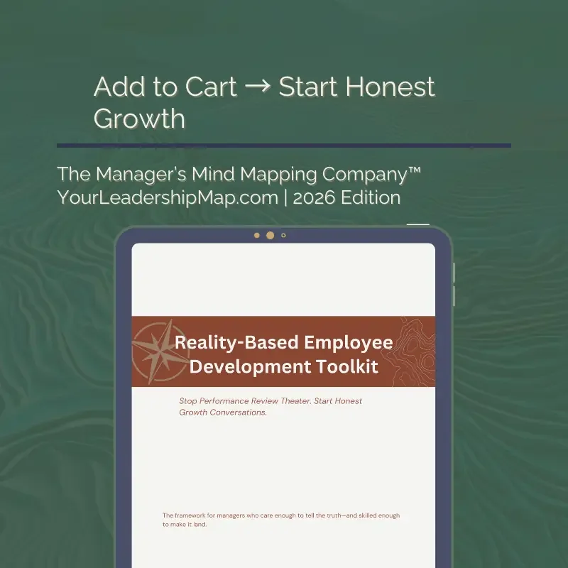 Reality-Based Employee Development Toolkit preview showing the add-to-cart view for starting honest employee growth conversations.