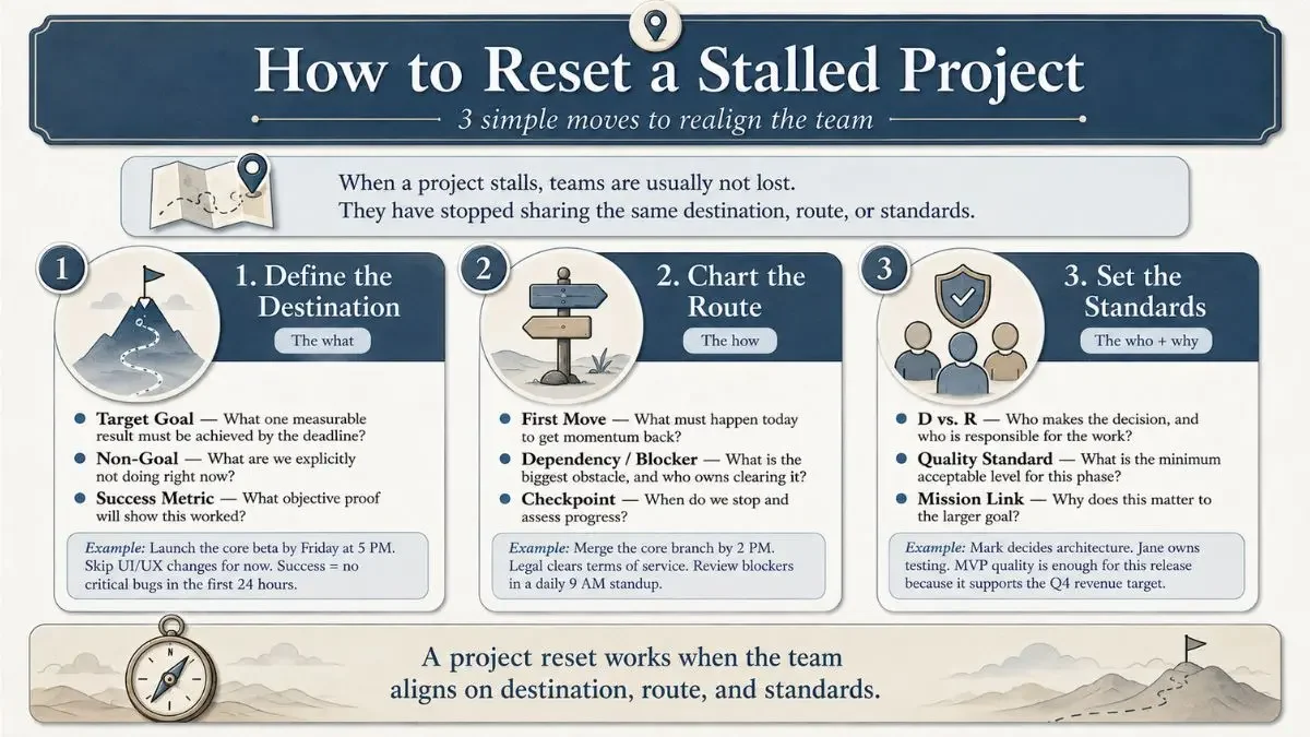an infographic detailing the stalled project steps