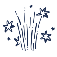 Illustration of fireworks with stars and sparkles.